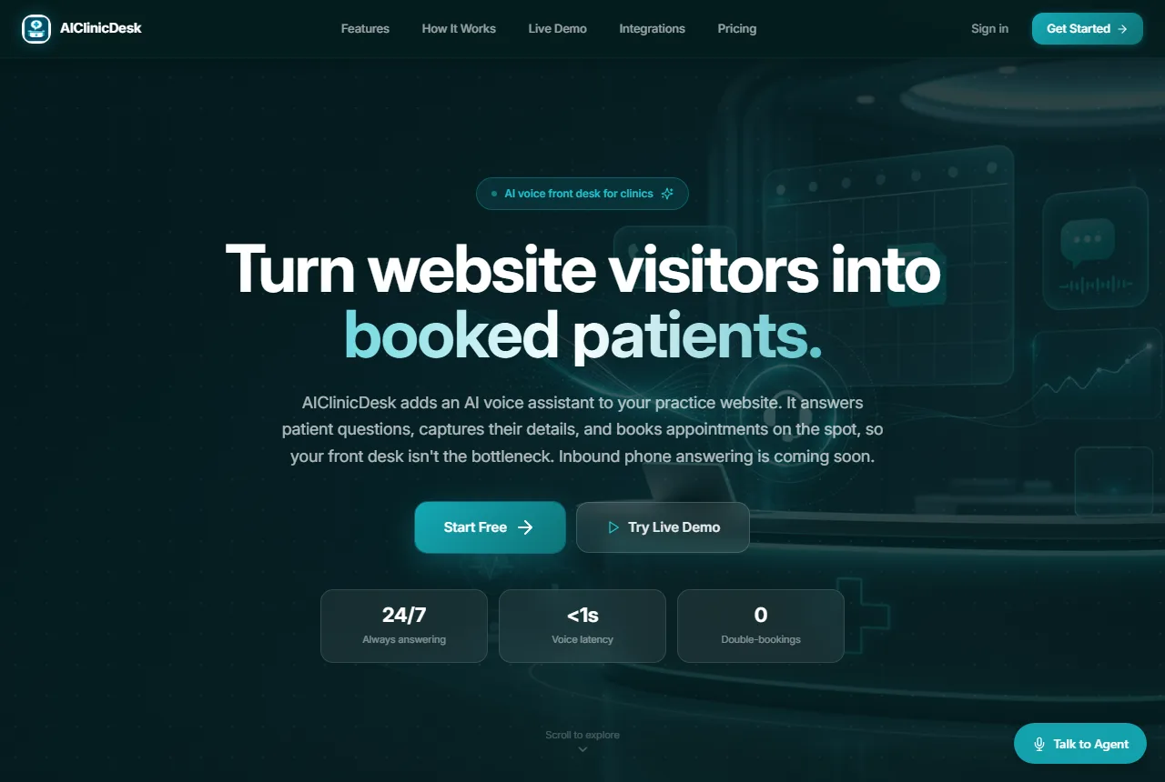 AIClinicDesk website screenshot